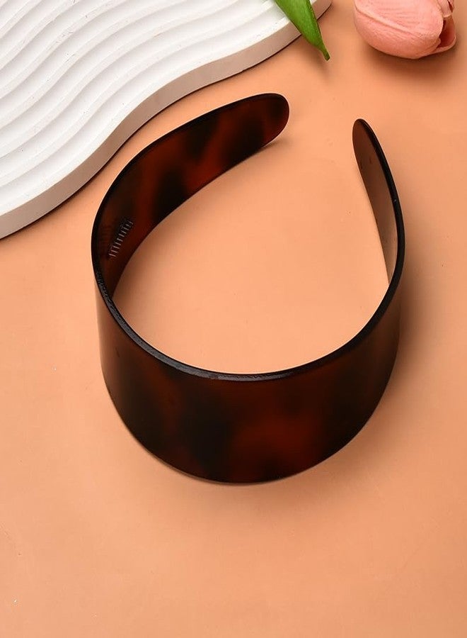 Kefley Acrylic Tortoise Shell Headband for Women’s Hair Wide Vintage Acetate Headband with Teeth Brown Plastic Hard Headbands Hairband Head Band No Crease Plain Resin Headbands French Style Hair Band Hoop - Image 4